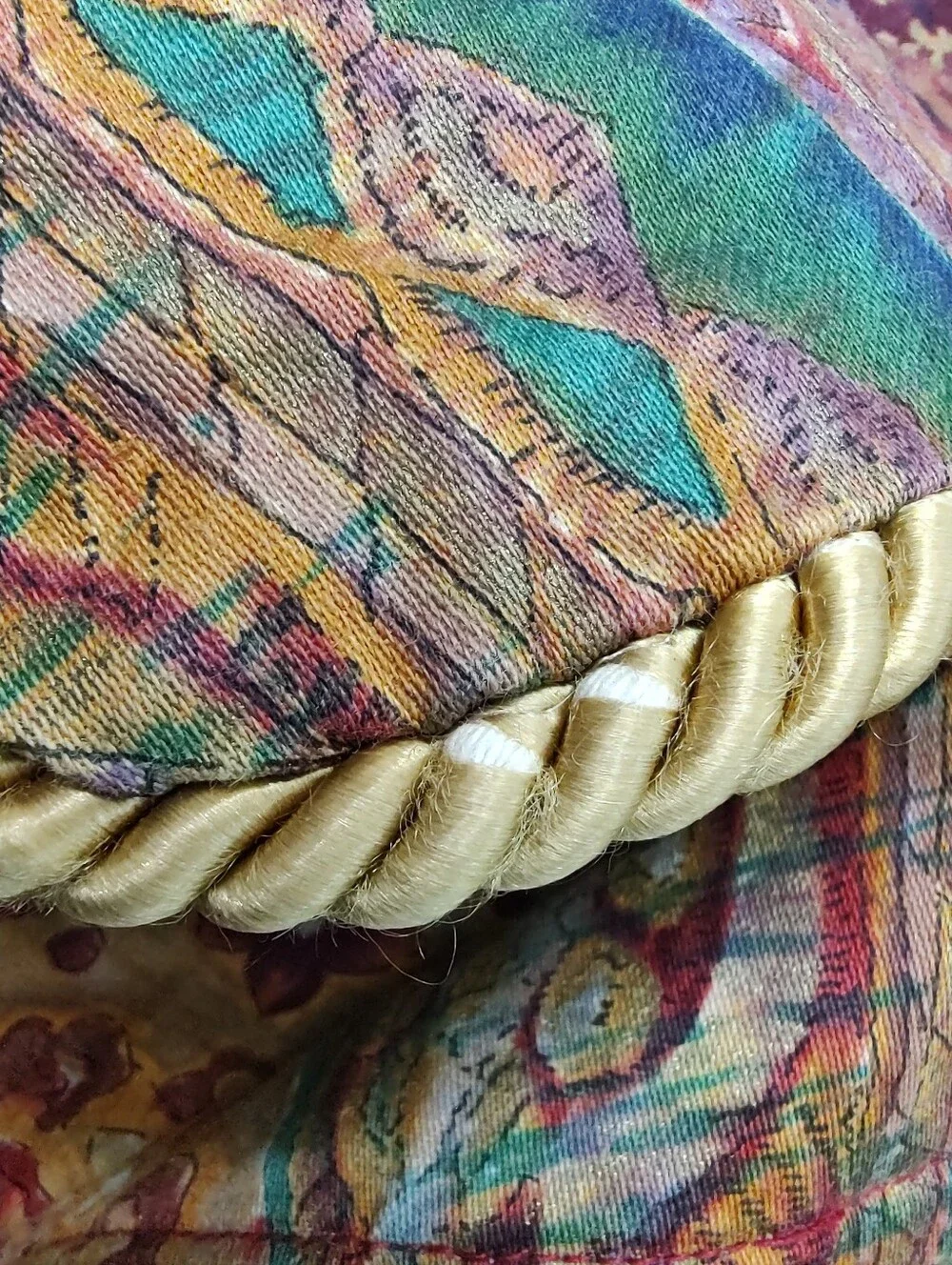 5TH AVE Designs Fabric Hand Made? King Shams Gold Braid Trim Rich Tapestry Color